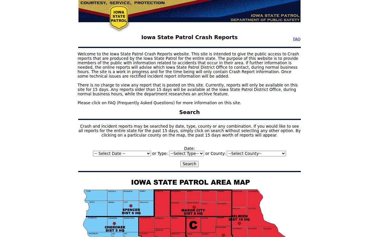 Iowa crash report search for Palo Alto County police records