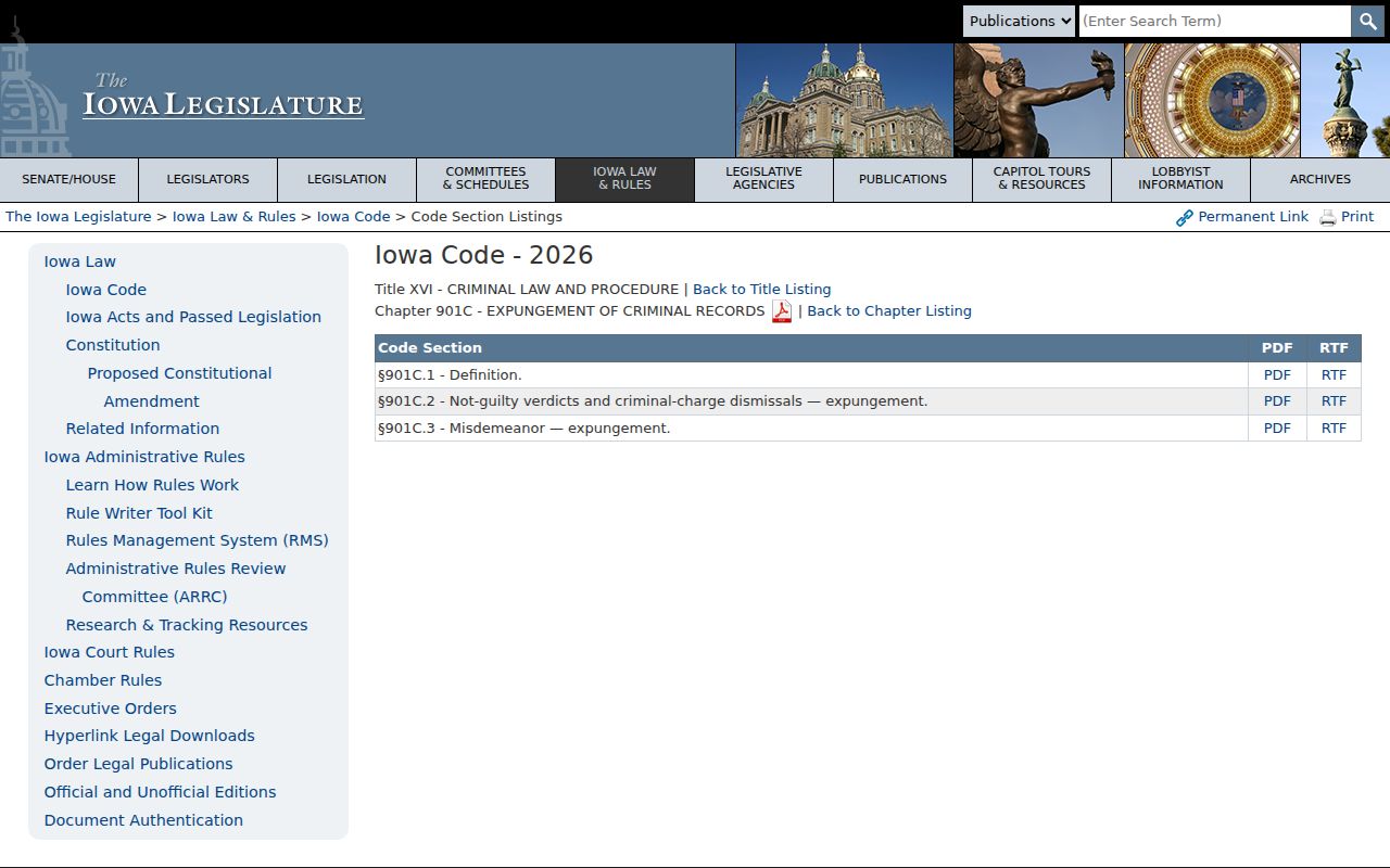 Iowa Code chapter 901C expungement sections relevant to Palo Alto County court cases
