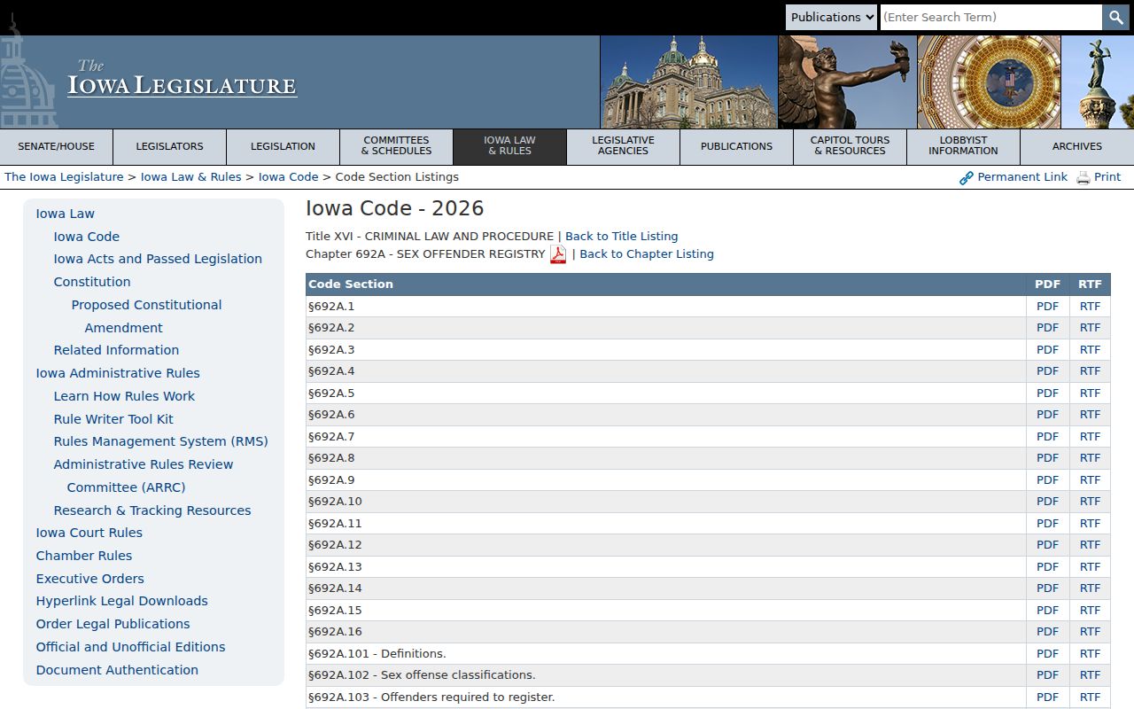 Iowa registry statutes used in Palo Alto County sex offender records
